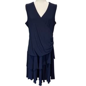 Luxe by Carmen Marc Valvo Midi Dress Plus Size 18W Sleeveless Tiered Navy Chic